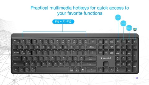 GEMBIRD BEZPRZEWODOWY ZESTAW KLAWIATURY + MYSZ SLIM PRO BUSINESS, DUAL MODE, 2,4 GHZ + BT, UKŁAD US, KOLOR CZARNY