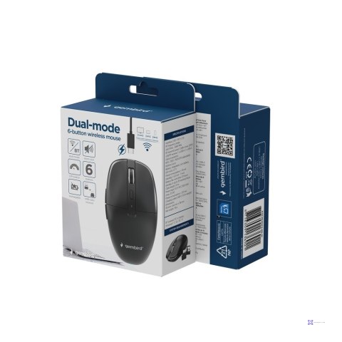 GEMBIRD MYSZ BEZPRZEWODOWA DUAL-MODE (2.4G + BT) 1600 DPI, 6 PRZYCISKÓW, KOLOR CZARNY