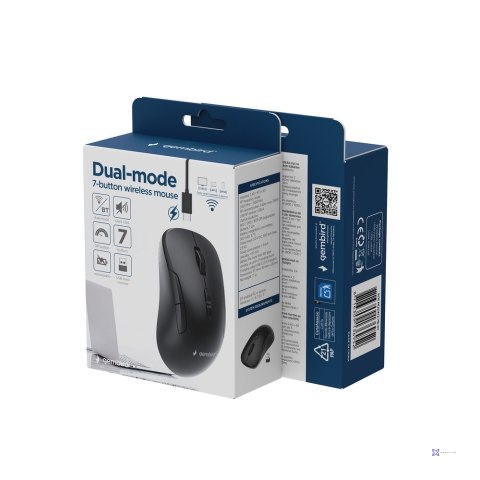 GEMBIRD MYSZ BEZPRZEWODOWA DUAL MODE (2.4G + BT) 1600 DPI, 7 PRZYCISKÓW, KOLOR CZARNY