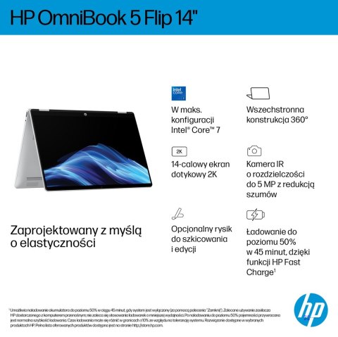 HP OmniBook 5 Flip 14-fp0216nw Core 7 150U 14.0"2K OLED Touch 300nits LBL 16GB LPDDR5 SSD512 Intel Graphics Cam1080p 68Wh Win11 