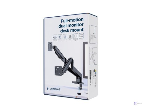 GEMBIRD BIURKOWE RAMIĘ/UCHWYT NA DWA MONITORY (REGULOWANE) 17"-32", OBCIĄŻENIE DO 10KG, KOLOR CZARNY