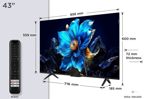 Telewizor TCL 43P7K QLED 43" 4K Ultra HD Google TV Dolby Atmos DVB-T2 Metaliczny (OUTLET)