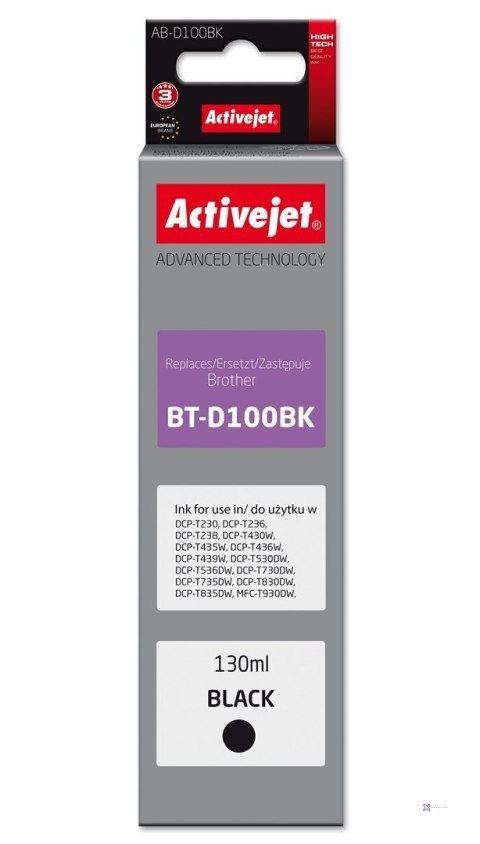 Activejet AB-D100Bk Buteleczka z tuszem z atramentem (zamiennik Brother BT-D100BK; Supreme; 130 ml; czarny)