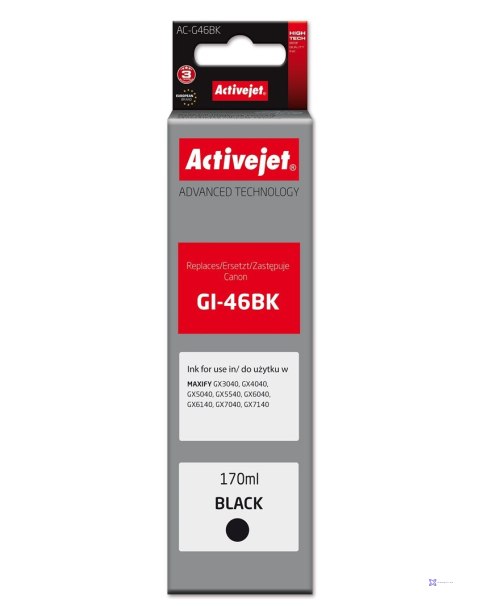 Activejet AC-G46BK Buteleczka z tuszem z atramentem (zamiennik Canon GI-46BK; Supreme; 170 ml; czarny)
