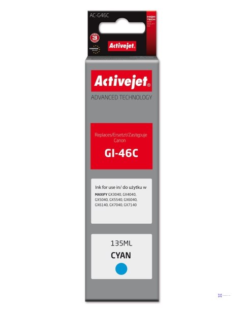 Activejet AC-G46C Buteleczka z tuszem z atramentem (zamiennik Canon GI-46C; Supreme; 135 ml; niebieski)