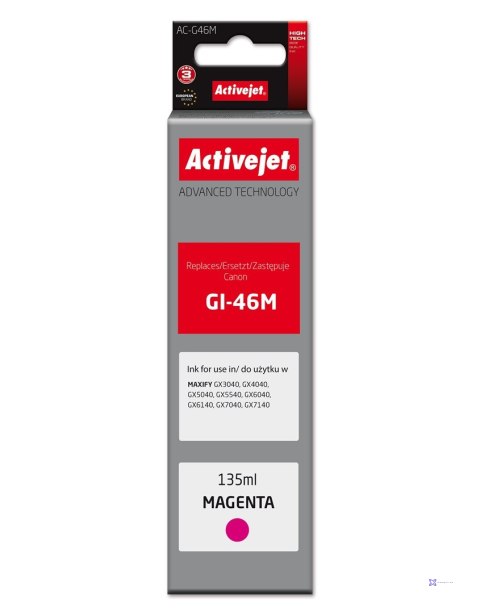 Activejet AC-G46M Buteleczka z tuszem z atramentem (zamiennik Canon GI-46M; Supreme; 135 ml; czerwony)
