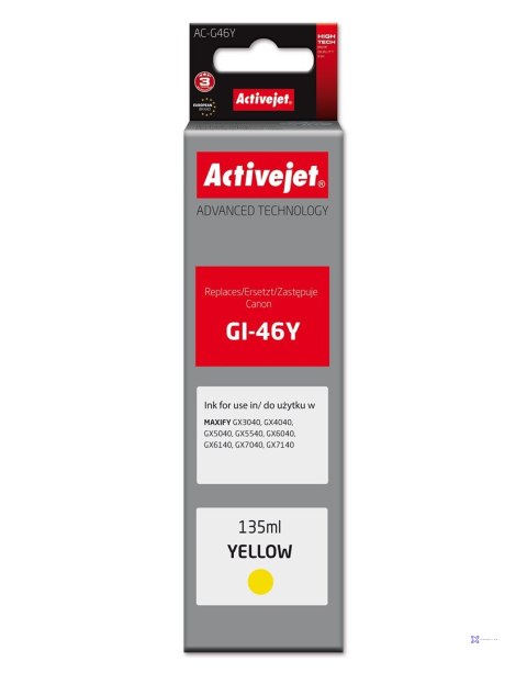 Activejet AC-G46Y Buteleczka z tuszem z atramentem (zamiennik Canon GI-46Y; Supreme; 135 ml; żółty)