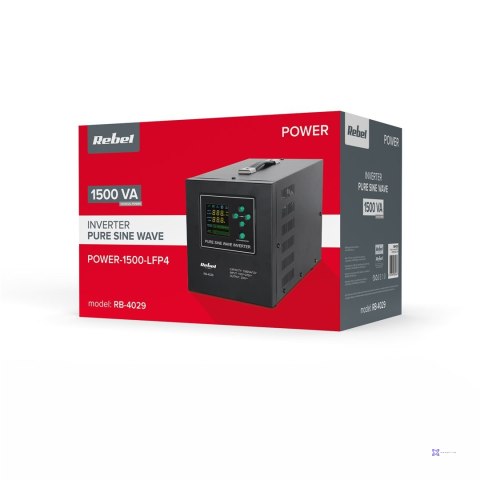 REBEL ZASILACZ AWARYJNY Z CZYSTYM PRZEBIEGIEM SINUSOIDALNYM I FUNKCJĄ ŁADOWANIA 12V 230V 1500VA/1050W LFP4 RB-4029