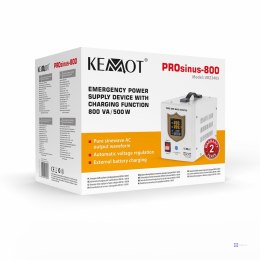 Zasilacz awaryjny KEMOT PROsinus-800 przetwornica z czystym przebiegiem sinusoidalnym i funkcją ładowania 12V 230V 800VA/500W