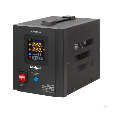 Zasilacz awaryjny Rebel POWER-500 - przetwornica z czystym przebiegiem sinusoidalnym i funkcją ładowania 12V 230V 500VA/300W