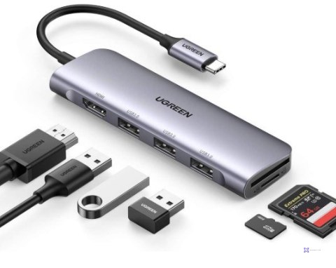 Ugreen Adapter HUB CM511 USB-C do HDMI, 3x USB-A 3.0, SD/TF