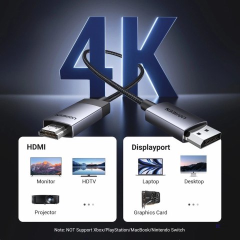 Ugreen Kabel Display Port do HDMI DP119 4K, 1m, jednokierunkowy