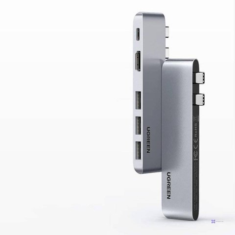 Ugreen wielofunkcyjny HUB 2x USB Typ C na USB Typ C PD (Thunderbolt 3, 100W, 4K@60 Hz, 10 Gbps) / HDMI 4K@30 Hz / 3x USB 3.0 do 