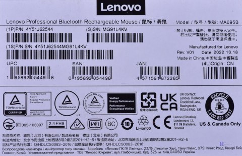 Mysz bezprzewodowa Bluetooth Lenovo Professional Bluetooth Rechargeable Mouse (4Y51J62544)