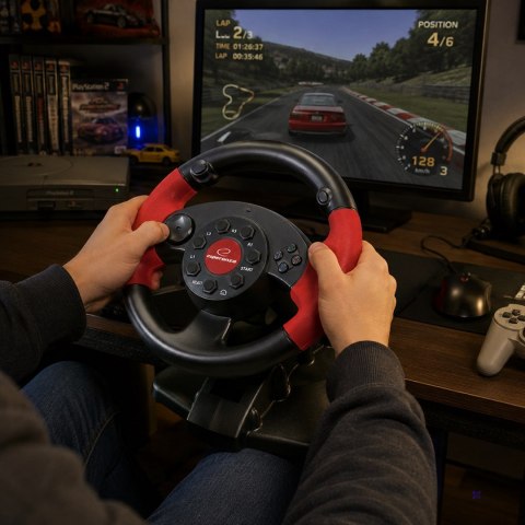 Kierownica z wibracjami Esperanza High Octane EG103 (PC, PS2, PS3; kolor czarny)