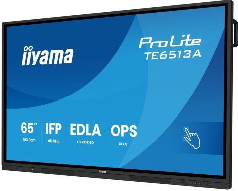 Iiyama TE6513A-B2AG signage display Interaktywny płaski panel 163,8 cm (64.5") Wi-Fi 500 cd/m2 4K Ultra HD Czarny Ekran dotykowy