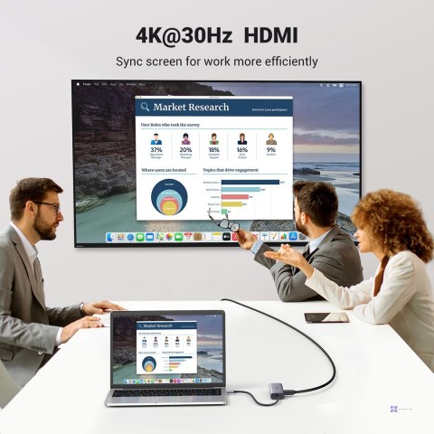 Adapter Ugreen CM512 90568 USB-C - 2x USB-A 3.0 / HDMI / RJ45 / czytnik kart SD i TF / USB-C PD 100W - szary