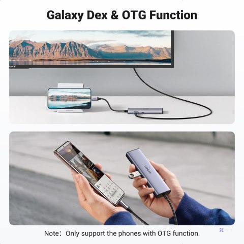 Adapter Ugreen CM512 90568 USB-C - 2x USB-A 3.0 / HDMI / RJ45 / czytnik kart SD i TF / USB-C PD 100W - szary