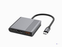 GEMBIRD MULTI ADAPTER USB TYPU C 3 W 1 (PORT USB + HDMI + WIDEO USB-C), KOLOR SZARY