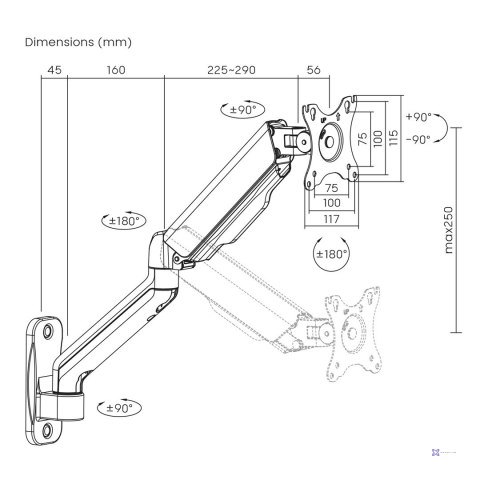 MACLEAN UCHWYT ŚCIENNY MONITORA PODWÓJNE RAMIĘ 17-32" 9KG MAX MC-332