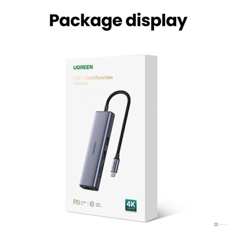 HUB Ugreen CM512 15598 6w1 USB-C - 3x USB-A 3.0 / HDMI / RJ45 / USB-C PD - szary