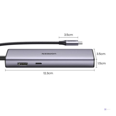 HUB Ugreen CM512 15598 6w1 USB-C - 3x USB-A 3.0 / HDMI / RJ45 / USB-C PD - szary