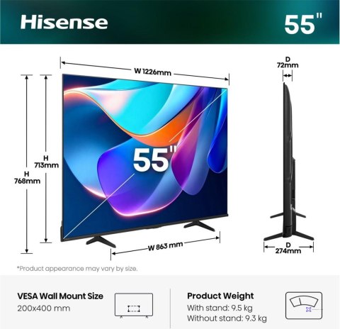Telewizor Hisense 55A6S DLED 55" 4K Ultra HD VIDAA Dolby Atmos DVB-T2 Czarny