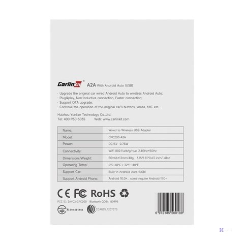 Adapter CARLINKIT A2A Adapter Bezprzewodowy Android Auto czarny (OUTLET)