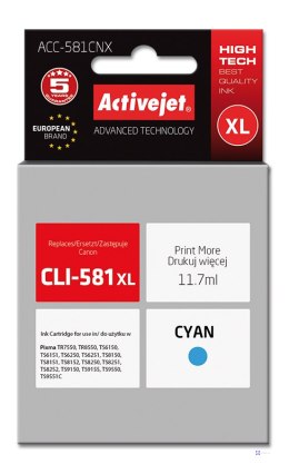 Activejet ACC-581CNX Tusz (zamiennik do drukarki Canon CLI-581XLC; Supreme; 11,70 ml; niebieski)