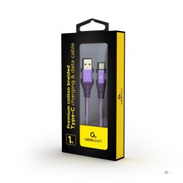 Kabel USB 2.0 - typ C (AM/CM) oplot tekstylny 1m purpurowo-biały Gembird