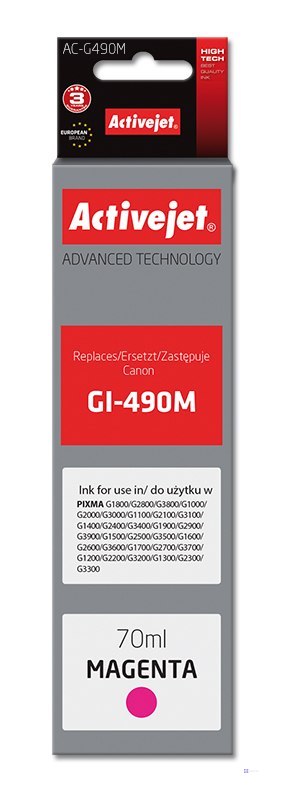 Activejet AC-G490M Tusz (zamiennik Canon GI-490M; Supreme; 70 ml; 7000 stron, czerwony)