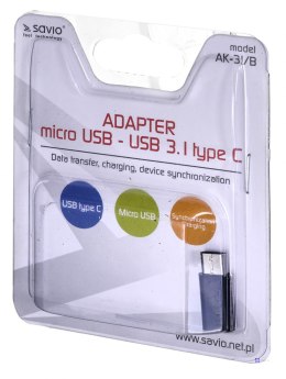 Adapter SAVIO AK-31/B (Micro USB F - USB typu C M; kolor czarny)