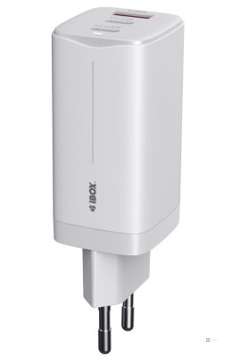 Ładowarka sieciowa GaN iBOX C-65 USB-C PD65W, kabel USB-C, White