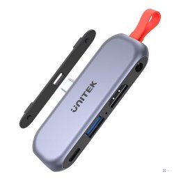 Hub USB-C Unitek D1070, HDMI 2.0, miniJack, PD 100W, mobile
