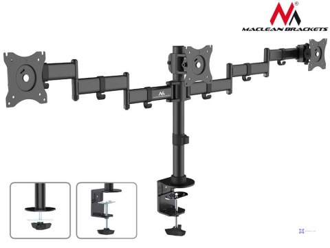 Uchwyt biurkowy na 3 monitory Maclean MC-691 13-27" 8kgx3 czarny podwójne ramiona VESA 75x75 oraz 100x100