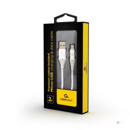 Kabel USB 2.0 (AM/microUSB M) 2m oplot tekstylny biały Gembird