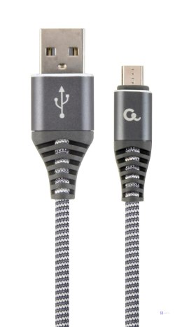 Kabel USB 2.0 (AM/microUSB M) 2m oplot tekstylny grafitowo-biały Gembird