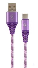 Kabel USB 2.0 - typ C (AM/CM) oplot tekstylny 2m purpurowo-biały Gembird