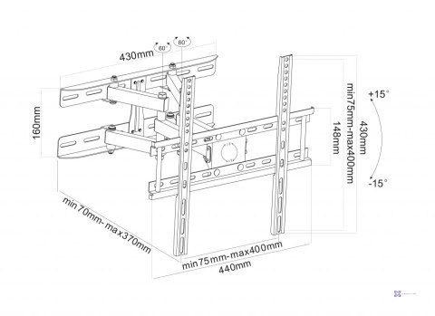 UCHWYT DO TV LCD/LED 20-65" 35KG AR-35 ART reg. pion i poziom 70-370mm