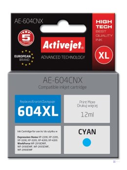 Activejet AE-604CNX Tusz (zamiennik Epson 604XL C13T10H24010; Supreme; wydajność 350 stron; 12 ml; cyan)