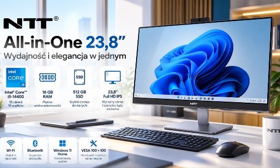 NTT All-in-One 23,8” z Intel Core i5-14400 – ekspercka recenzja komputera do biura, domu, szkoły i gabinetu medycznego