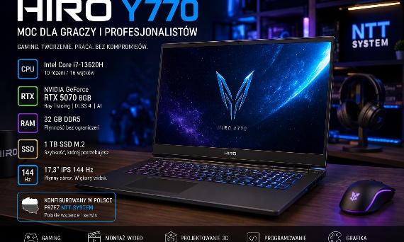 HIRO Y770 z Intel Core i7-13620H i GeForce RTX 5070 – ekspercka analiza laptopa gamingowego i mobilnej stacji roboczej
